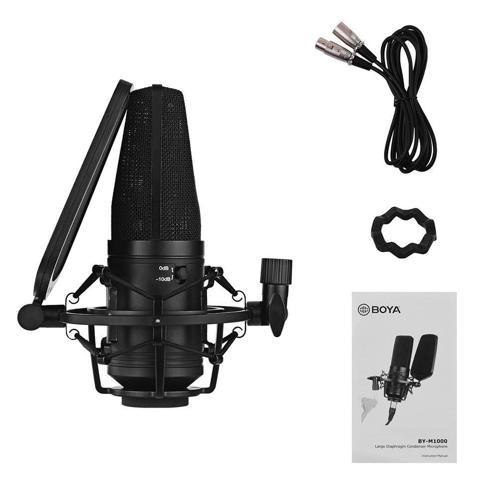 【Premium Quality】BOYA BY-M1000 Professional Large Diaphragm Condenser Microphone Podcast Mic Kit Support Cardioid/Omnidirectional/Bidirectional with Double-layer Pop Filter Shock Mount XLR Cable for S