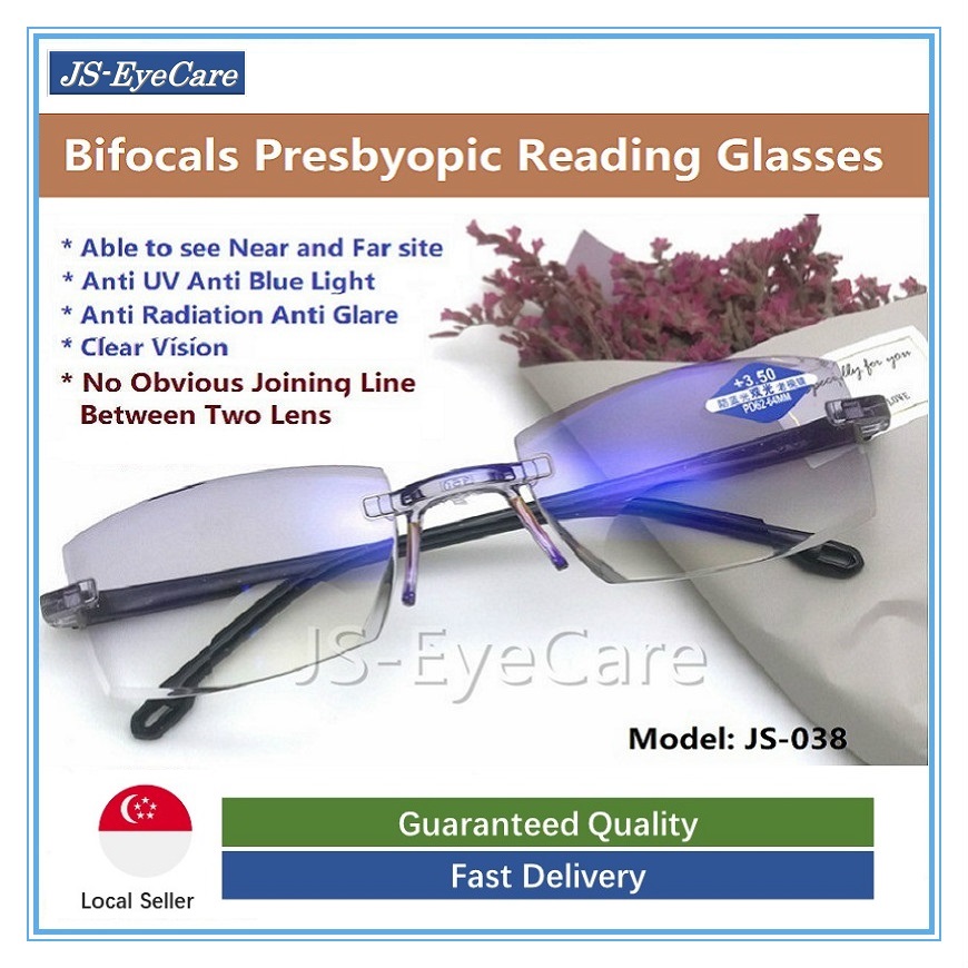 (Gift for Parents) Bifocals Presbyopic Presbyopia Reading Glasses Anti Blue Light Anti Glare (JS-038)