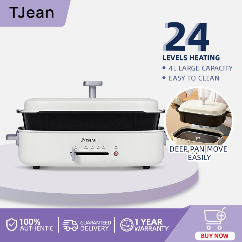 TJean Contact Griller 4L Non-stick Deepen Inner Pot 1200W Multifunction Cooker Hotpot Steamboat Pot Kitchen Appliance Apple Green