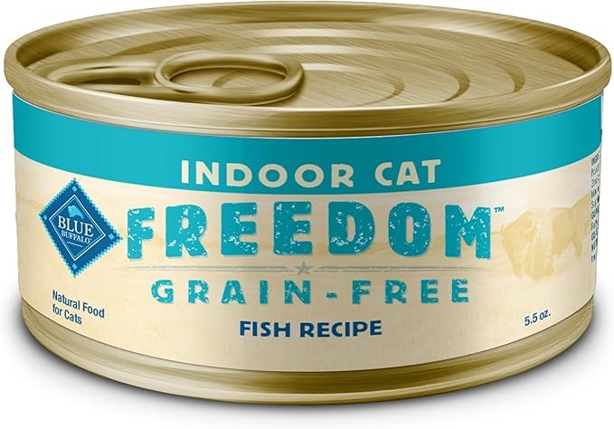 Blue Buffalo Freedom Grain Free Natural Adult Pate Wet Cat Food, Indoor Fish 5.5-oz cans (Pack of 24)